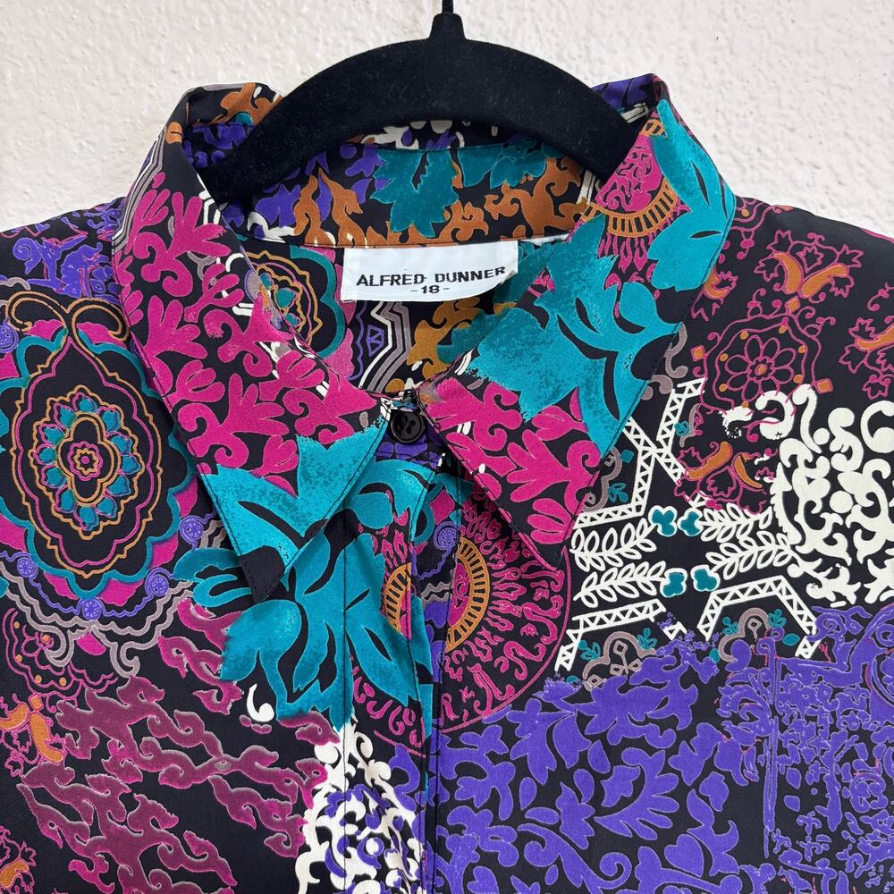Alfred Dunner 18 Multicolor Abstract Blouse Button Up Artsy Maximalist Retro - Picture 3 of 10